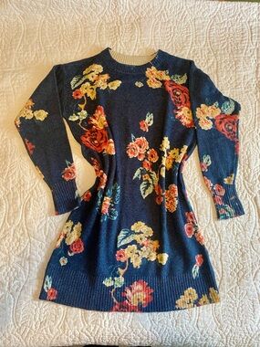 Navy Floral Knit sweater Dress